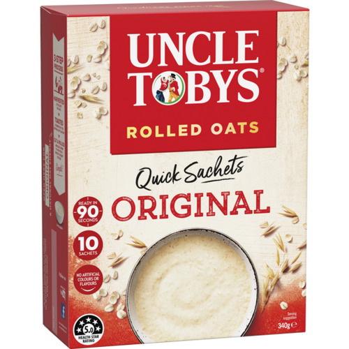 Uncle Tobys Rolled Oats Quick Sachets Original 10 Pack