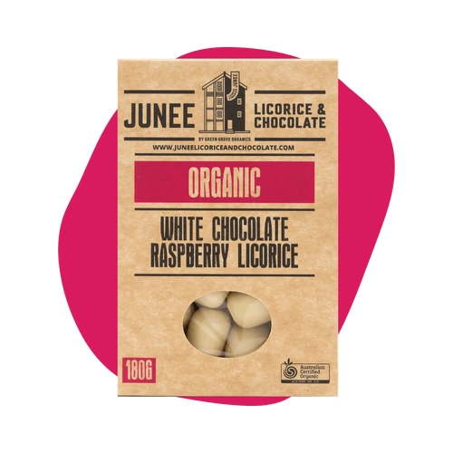 Junee Organic White Chocolate Raspberry Licorice