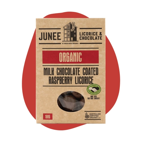 Junee Organic Milk Chocolate Raspberry Licorice 