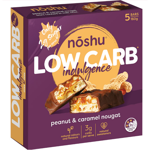 Noshu Low Carb Peanut & Caramel Bars 160g