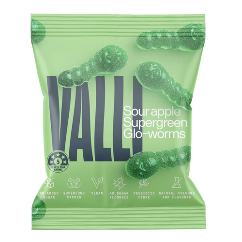 Valli Snacks Sour Apple Supergreen Glo-Worms 50g